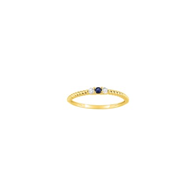 Bague en or jaune, diamant 0.06ct et saphir