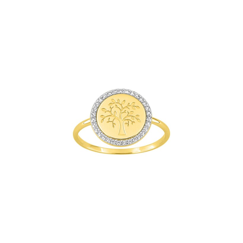 Bague en or jaune, rhodium et oxydes de zirconium