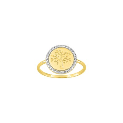 Bague en or jaune, rhodium et oxydes de zirconium