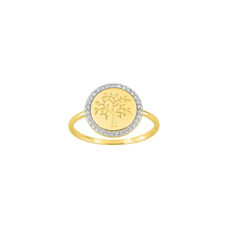 Bague en or jaune, rhodium et oxydes de zirconium