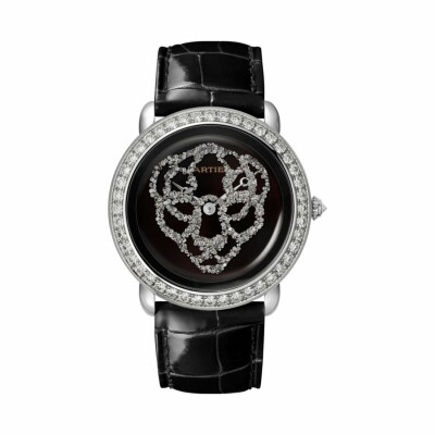 Révélation d'une Panthère watch, 37 mm, rhodium-finish white gold, diamonds, leather