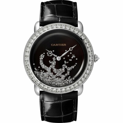 Révélation d'une Panthère watch, 37 mm, rhodium-finish white gold, diamonds, leather