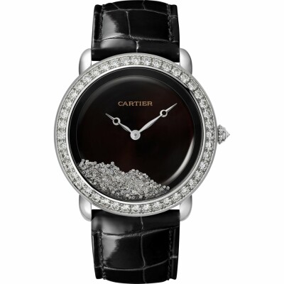 Révélation d'une Panthère watch, 37 mm, rhodium-finish white gold, diamonds, leather