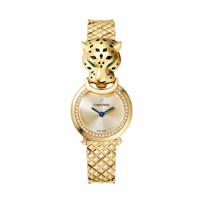 La Panthère watch, small model, quartz movement, yellow gold, diamonds