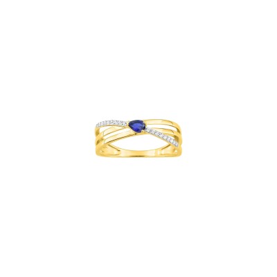 Bague en or jaune, oxyde de zirconium et saphir