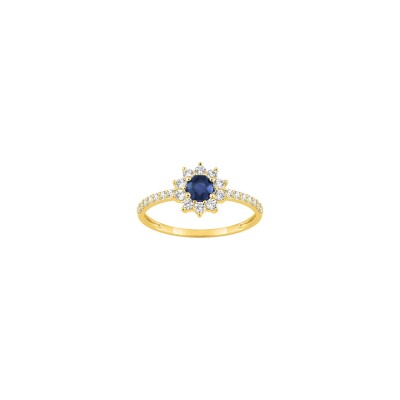 Bague en or jaune, oxyde de zirconium et saphir