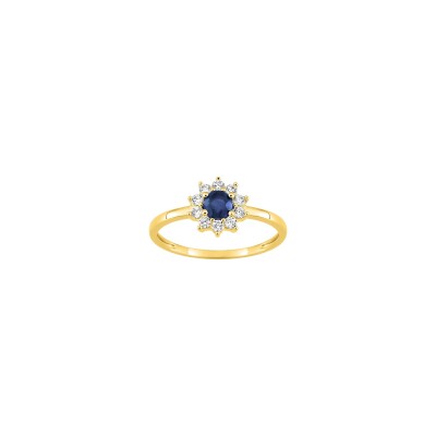 Bague en or jaune, oxyde de zirconium et saphir