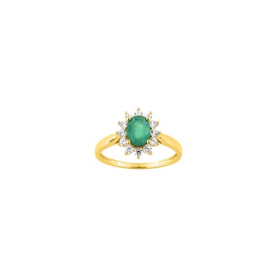 Bague en or jaune, oxyde de zirconium et émeraude