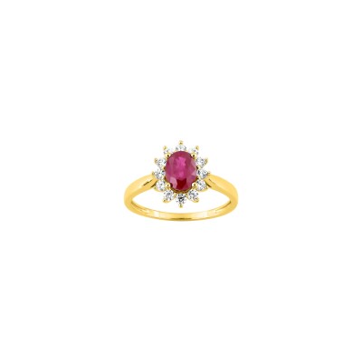 Bague en or jaune, oxyde de zirconium et rubis