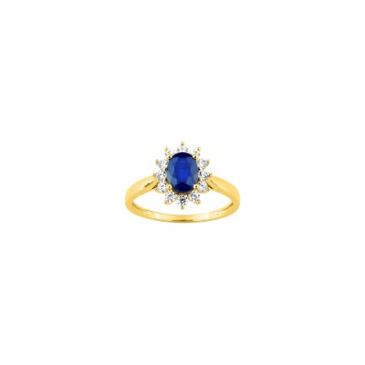 Bague en or jaune, oxyde de zirconium et saphir