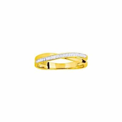 Bague en or jaune, rhodium et diamants 0.07ct