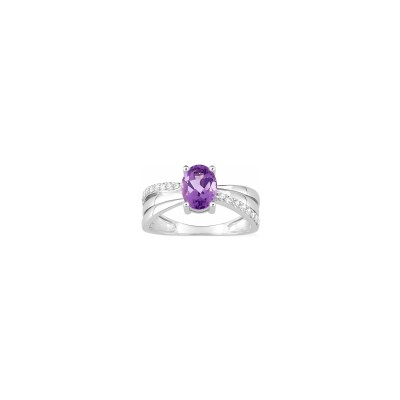 Bague en or blanc et améthyste et oxyde de zirconium