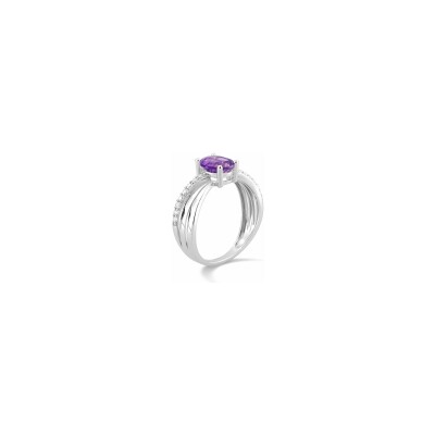 Bague en or blanc et améthyste et oxyde de zirconium