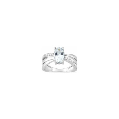 Bague en or blanc et aquaprase et oxyde de zirconium