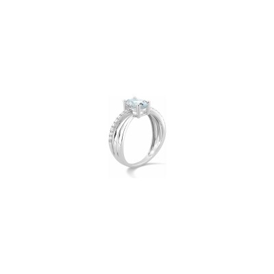 Bague en or blanc et aquaprase et oxyde de zirconium