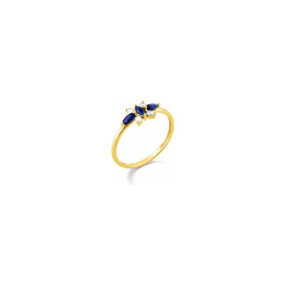 Bague en or jaune et saphir et oxyde de zirconium