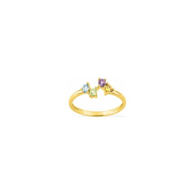 Bague en or jaune et topaze bleue traitée, améthyste, péridot et citrine