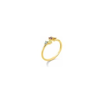 Bague en or jaune et topaze bleue traitée, améthyste, péridot et citrine