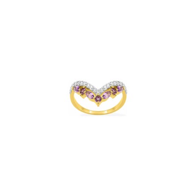 Bague en or jaune rhodié et améthyste et oxyde de zirconium