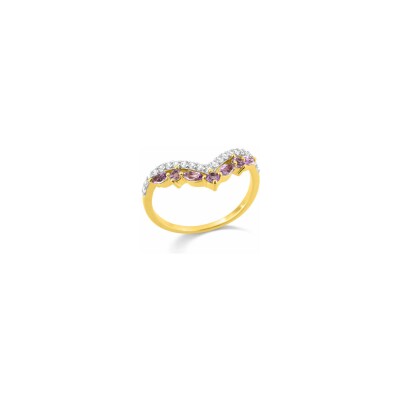 Bague en or jaune rhodié et améthyste et oxyde de zirconium
