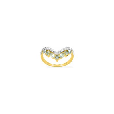 Bague en or jaune rhodié et topaze bleue traitée et oxyde de zirconium