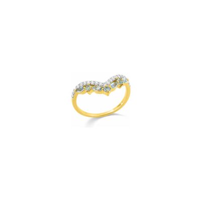 Bague en or jaune rhodié et topaze bleue traitée et oxyde de zirconium