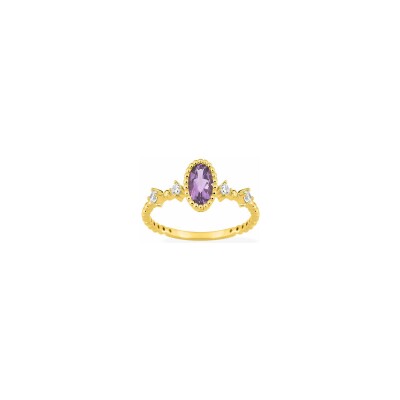 Bague en or jaune et améthyste et oxyde de zirconium