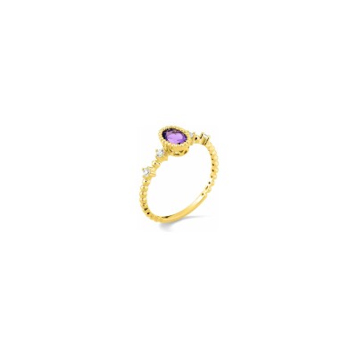 Bague en or jaune et améthyste et oxyde de zirconium
