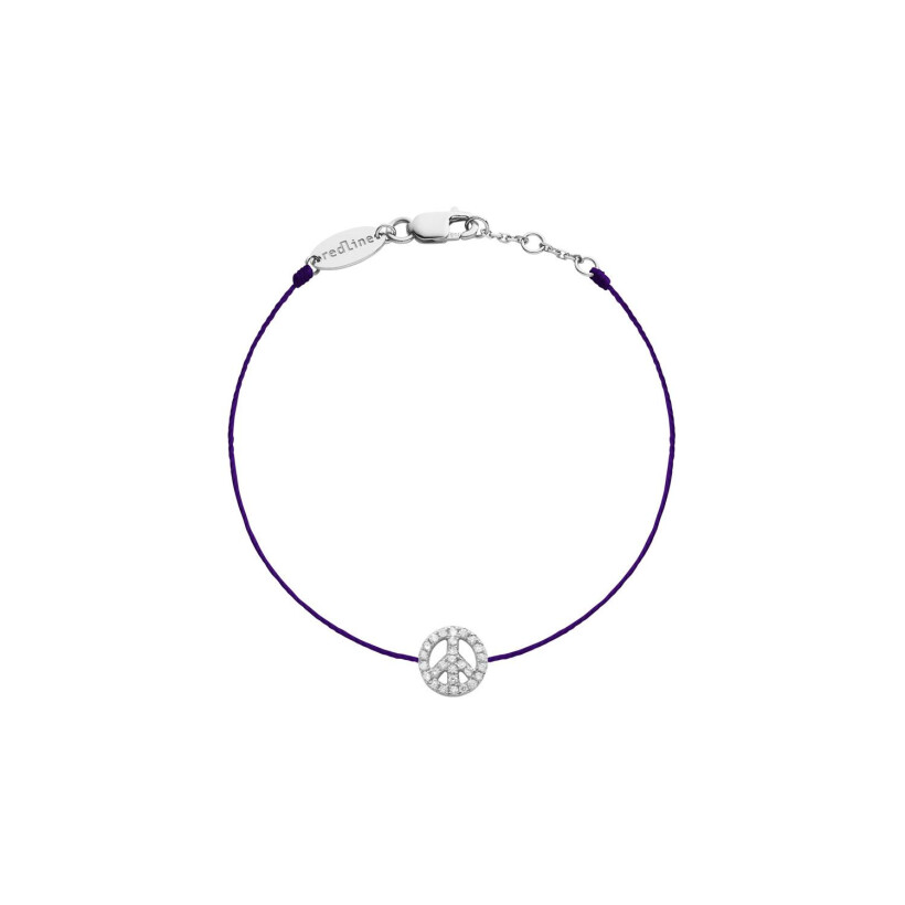 Bracelet RedLine Mini Peace fil violet flashy avec diamants 0.12ct en serti clos, or blanc