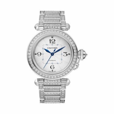 Pasha de Cartier watch, 35mm, automatic movement, white gold, diamonds