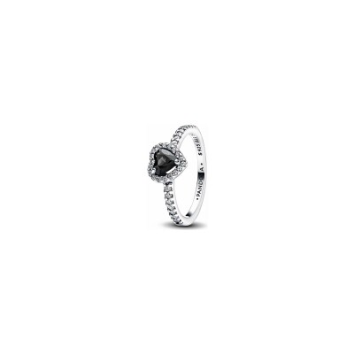 Bague Pandora Cœur Noir Surélevé en argent, taille 60