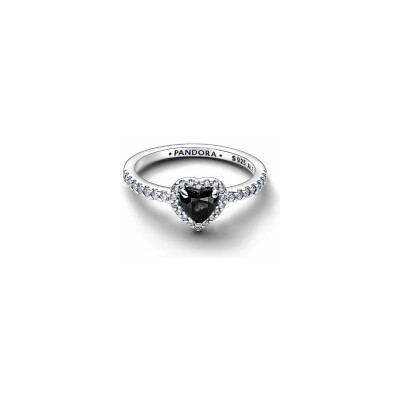 Bague Pandora Cœur Noir Surélevé en argent, taille 54