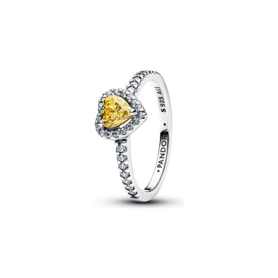 Bague Pandora Cœur Surélevé Jaune Scintillant en argent et oxydes de zirconium, taille 52