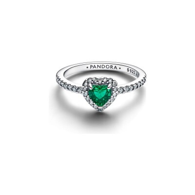 Bague Pandora Timeless Cœur Vert Royal Surélevé en argent et oxydes de zirconium, taille 54