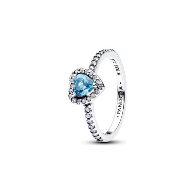 Bague Pandora Timeless Cœur Bleu Clair Surélevé en argent et oxydes de zirconium, taille 52