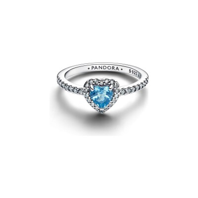 Bague Pandora Timeless Cœur Bleu Clair Surélevé en argent et oxydes de zirconium, taille 52