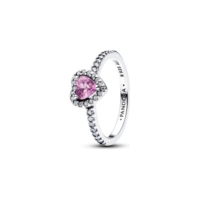 Bague Pandora Timeless Cœur Violet Clair Surélevé en argent et oxydes de zirconium, taille 52