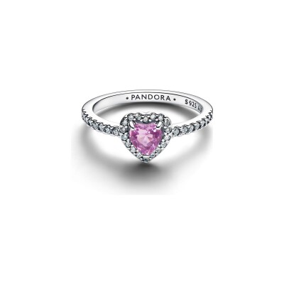 Bague Pandora Timeless Cœur Violet Clair Surélevé en argent et oxydes de zirconium, taille 52