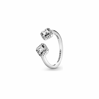 Bague Pandora Timeless ouverte carrés scintillants en argent et oxyde de zirconium, taille 54