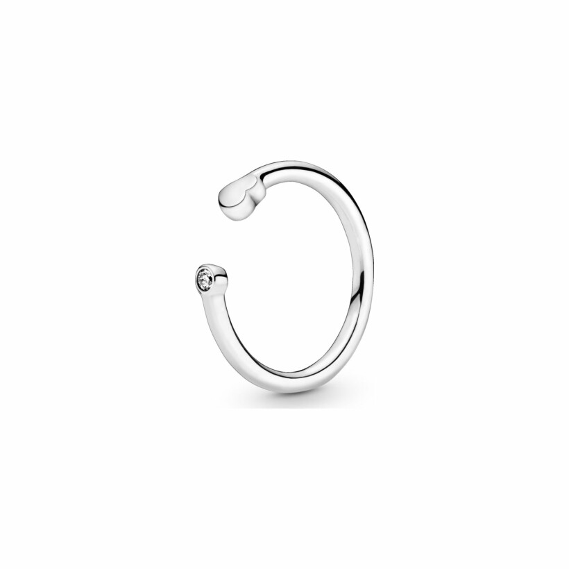 Bague Pandora People ouverte cœur poli en argent et oxyde de zirconium, taille 58