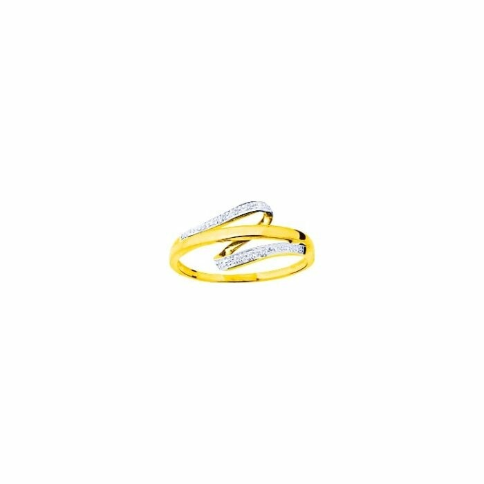 Bague en or jaune, rhodium et diamants