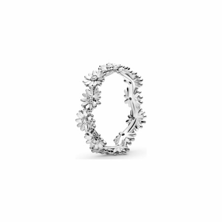 Bague  couronne marguerite scintillante en argent et oxyde de zirconium, taille 50