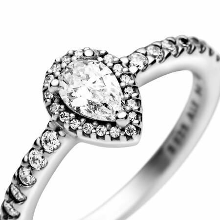 Bague Pandora Timeless halo goutte classique en argent et oxyde de zirconium, taille 60