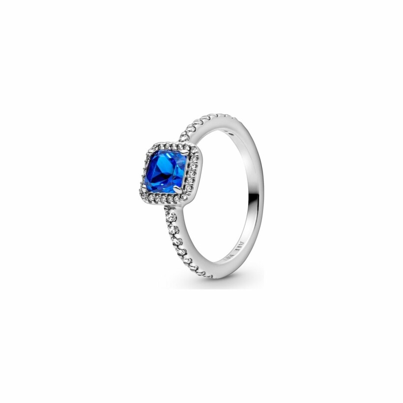 Bague Pandora Timeless halo scintillant carré bleu en argent et oxyde de zirconium et cristal, taille 58