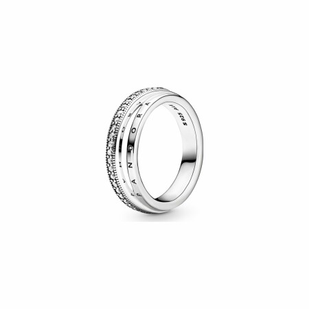 Bague Pandora Signature pavé anneau triple en argent et oxyde de zirconium, taille 58