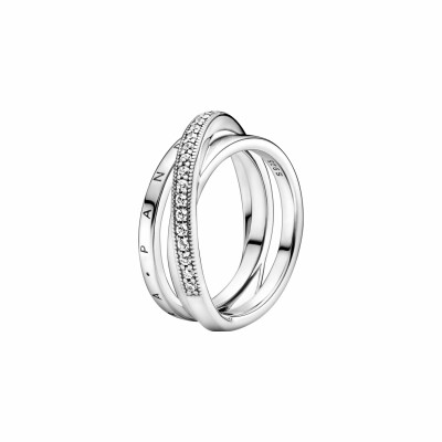 Bague Pandora Signature triple pavé croisé en argent et oxydes de zirconium, taille 54