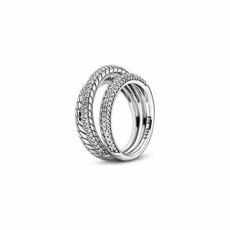 Bague Pandora Icons triple anneau motif maille serpent pavé en argent et oxyde de zirconium, taille 58