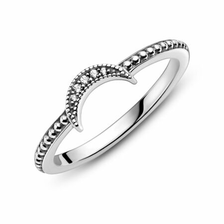 Bague Pandora Passions perlée croissant de lune en argent et oxyde de zirconium, taille 54