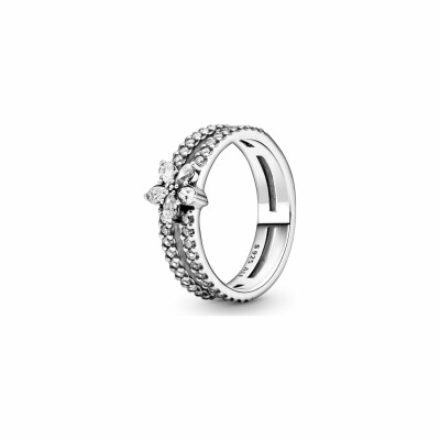 Bague Pandora Timeless double flocon de neige scintillant en argent et oxyde de zirconium, taille 52