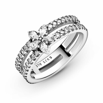 Bague Pandora Timeless double flocon de neige scintillant en argent et oxyde de zirconium, taille 52